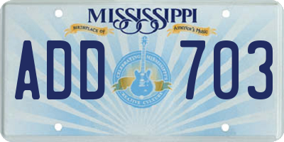 MS license plate ADD703