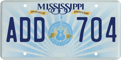 MS license plate ADD704