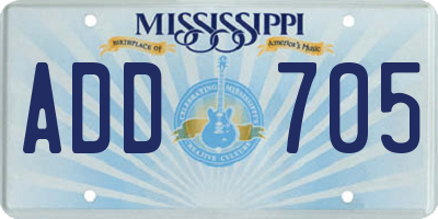MS license plate ADD705