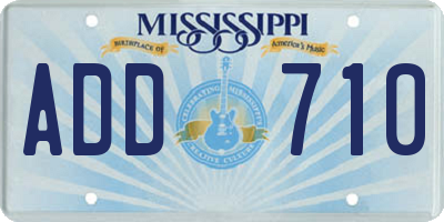 MS license plate ADD710