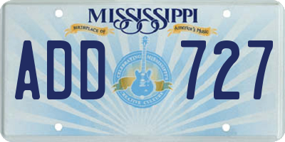 MS license plate ADD727