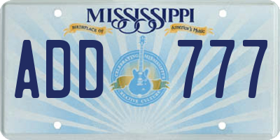 MS license plate ADD777