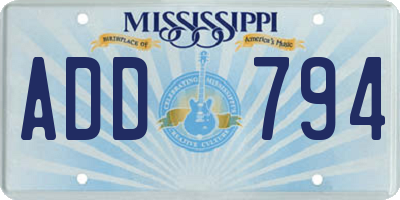 MS license plate ADD794