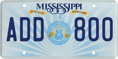 MS license plate ADD800