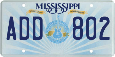 MS license plate ADD802