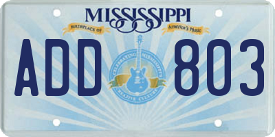 MS license plate ADD803