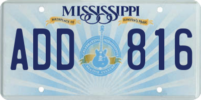 MS license plate ADD816