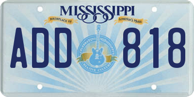 MS license plate ADD818