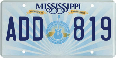 MS license plate ADD819