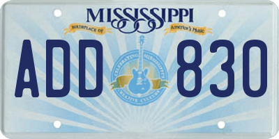 MS license plate ADD830