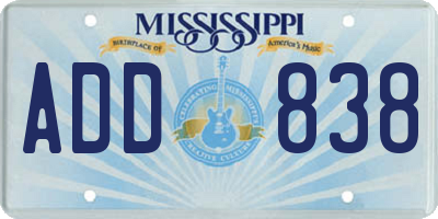 MS license plate ADD838
