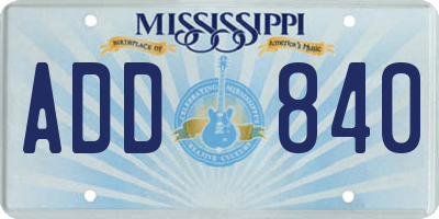 MS license plate ADD840