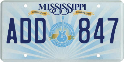MS license plate ADD847