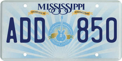MS license plate ADD850