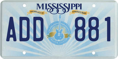 MS license plate ADD881