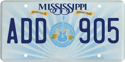MS license plate ADD905