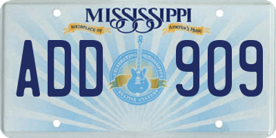 MS license plate ADD909