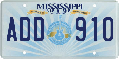 MS license plate ADD910