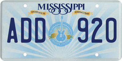MS license plate ADD920