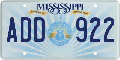 MS license plate ADD922