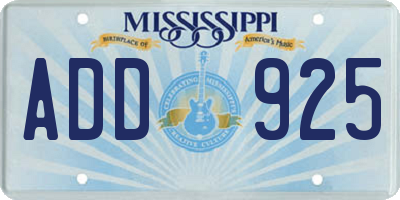 MS license plate ADD925