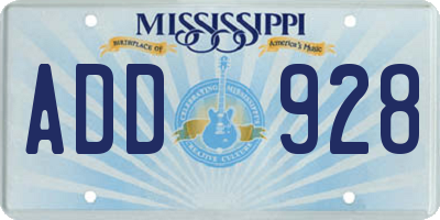MS license plate ADD928