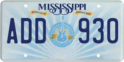 MS license plate ADD930