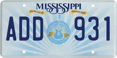 MS license plate ADD931