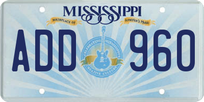 MS license plate ADD960