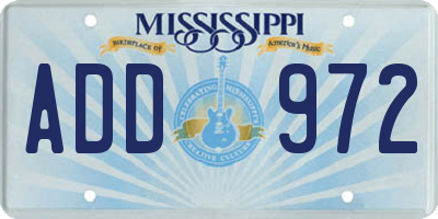MS license plate ADD972