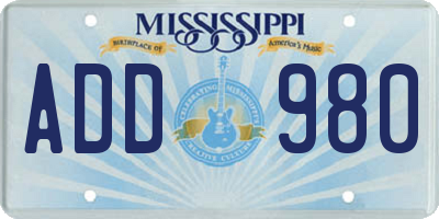 MS license plate ADD980