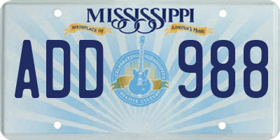 MS license plate ADD988