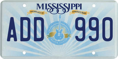 MS license plate ADD990