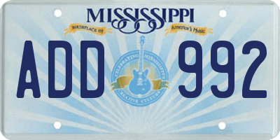 MS license plate ADD992