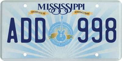 MS license plate ADD998