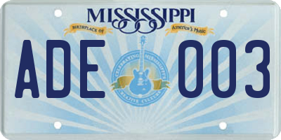 MS license plate ADE003