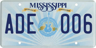 MS license plate ADE006