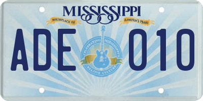 MS license plate ADE010