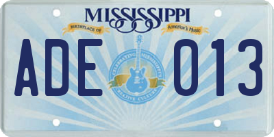 MS license plate ADE013