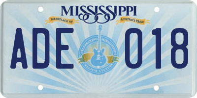 MS license plate ADE018