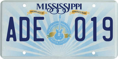 MS license plate ADE019