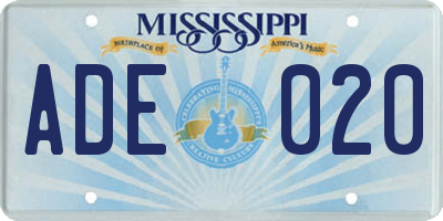 MS license plate ADE020
