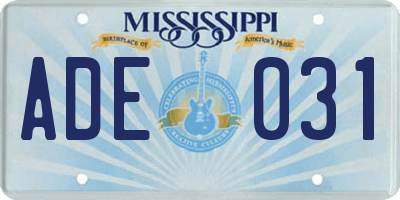 MS license plate ADE031