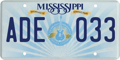 MS license plate ADE033