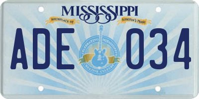 MS license plate ADE034