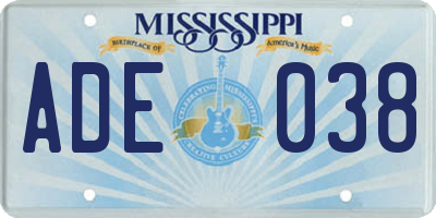 MS license plate ADE038