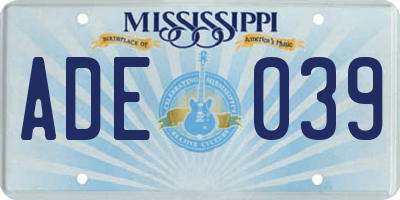 MS license plate ADE039