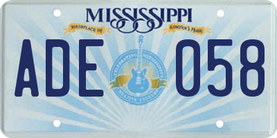 MS license plate ADE058