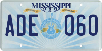 MS license plate ADE060