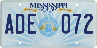 MS license plate ADE072